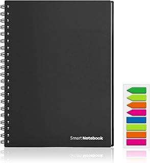 HOMESTEC Reusable Smart Notebook - A4, Black, 6 Page Styles, Endlessly Reusable Note Pad, 2 Pen, Self-Stick Notes and Wipe Included (Lined and Dot-Grid Pages)
