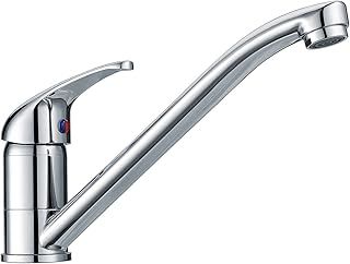 Kitchen Sink Mixer Tap Single Lever with Long Swivel Spout Monobloc Faucet Solid Brass Body Chrome