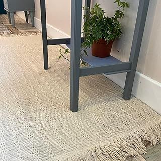 Second Nature Online - TARKARLI Small Cotton Rug | Ivory Cream | Textured Blanket Style Indian Mat with Fringes | Hand Woven | Eco-Friendly (Rectangular: 60x90 cm)