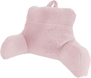 Original Sleep Company Teddy Fleece Reading Support Cushion Back Support Hollowfibre Filling Cosy Snuggle Cushion Armchair, Teddy Pillow with Arms Bed Seat for Relaxing Working (50X75 CM, Pink)