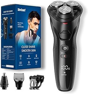 Electric Razor for Men, ShvComf Electric Shaver, Waterproof Wet Dry Cordless Rechargeable Razor for Men Face, Adjustable Speeds, with Nose Hair Trimmer, Sideburns Trimmer