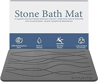 XIYUNTE Stone Bath Mat Quick Dry Super Absorbent Diatomaceous Earth Bath Mat Non Slip Anti Mould Antibacterial Diatomite Stone Bath Mats for Bathroom Floor, Kitchen, Easy to Clean (23.5 x 15" Grey)