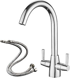 Kitchen Mixer Tap Dual Lever Swivel Spout Chrome Sink Taps with UK Standard Fittings