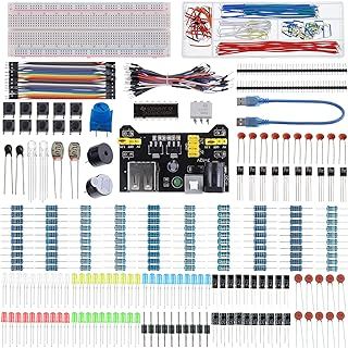 BOJACK 37 Values 480 Pcs Electronics Component Fun Kit with Power Supply Module, Jumper Wire,Precision Potentiometer,830 tie-Points Breadboard Compatible with STM32,Raspberry Pi,Arduino