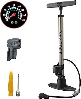 Vandorm Legend VII Alloy Bike Pump Presta Schrader Car Dual Valve High Pressure Cycle Floor Track Bicycle Tyre Inflator Tube Pump with Gauge & FREE Tool Airbed Football Inflatable Adaptors
