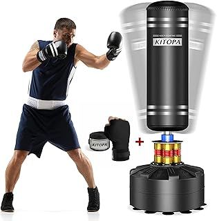 Freestanding Punching Bag, 70"-205lbs Standing Boxing Bag with Hand Wraps Sleeve, Men Kickboxing MMA Punch Bag with Strong Suction Cup Base for Adult Kids, Boxing Set for Home Gym