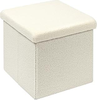 Boucle Ottoman Storage,Foot Rest Stool Seat,Folding Footstool for Living Room,Sherpa Ottoman for Bedroom,White,40x40x40cm
