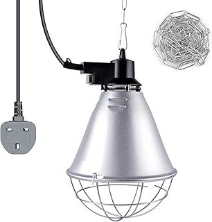 Poultry Heat Lamp 250W with 2.5M Wire and 2M Hanging Chain, 2 Modes Energy Saving Switch, Livestock Brooder Lamp Infrared Heat Lamp for Chicks, Ducklings, Puppies, Piglets (No Bulb)