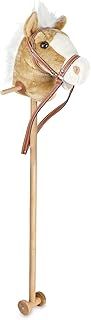 39 inch Hobby Horse Toy with Sounds, Strong Grip Handles and Wheels, Light Brown