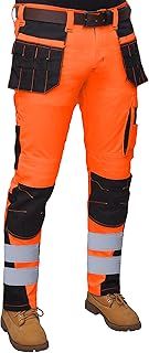 Men’s Hi Vis Trousers high Visibility Cargo Workwear Soft Heavy Duty Multi Pocket Easy Care Pants Reflective Tape Work Trousers