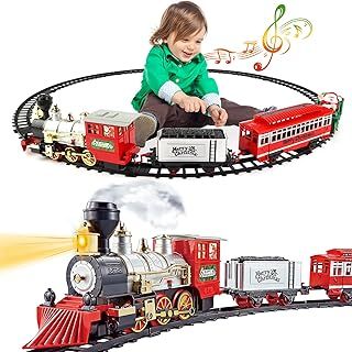 deAO Christmas Train Set with Light & Sounds, Smoke Effect, Christmas Tree Train Set Around the Tree, Electric Train Sets for Kids, Toy Train Set, Train Set Under Christmas Tree, Christmas Train