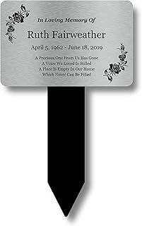 Personalised Memorial Plaque, Ground Stake, Grave Marker - Engraved Silver & Black Plaque With Decorative Roses, Outdoor/Indoor Use, Shipped Globally.