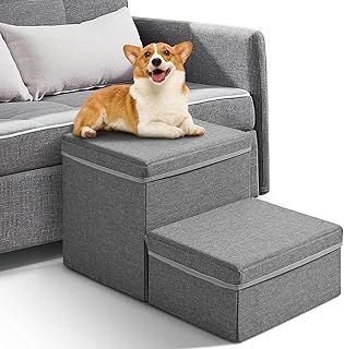 Couleeur Dog Steps,2 Steps Dog Stairs Foldable Dog Ramp with Storage Box,Pet Stairs for Bed SofaSoft Non-Slip,Help Pet Easily Up Down, Dog Ramp Perfect for Small Dogs Cats(Grey)