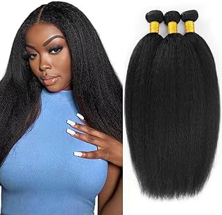 Yaki Straight Bundles Kinky Straight Bundles Human Hair Kinkystraight 12A 100% Unprocessed Brazilian Virgin Human Hair Bundles for Black Women Natural Black Hair Extension 3 Bundles 14 16 18 Inch