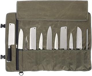 QEES Chefs Knife Roll Bag 11 Slots, Heavy Duty Waxed Canvas Knife Bag, Waterproof Knife Case for Camping, Hiking, Multi-function Tool Roll Bag