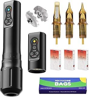 HAWINK Wireless Tattoo Machine Rotary Pen Style Supply Coreless Motor 900mAh Battery Power with Two Battery LED Display CNC-M-WE