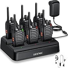 eSynic 6Pcs Walkie Talkies for Adults Professional Walkie Talkies 2 Way Radio Walkie Talkies Rechargeable Walky Talky With Original Earpieces & Charge Base Support 16CH & VOX Function for Work etc