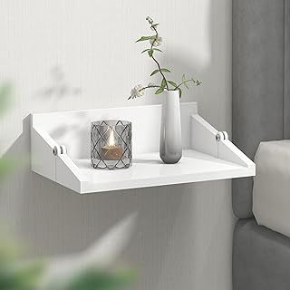 SUMGAR White Floating Nightstand Bedside Table Small Wall-Mounted Pine Wood Modern Foldable Shelves Slim Thin Storage Display Furniture for Bedroom Living Room Home Decor 32x12x10cm