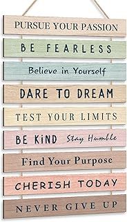 HPUINB Inspirational Quotes Wall Art,Motivational Decor Family Art Wood,Rainbow Office Motivational Wall Art for Nursery,Positive Decorations For Kids Bedroom Decor (Pursue your passion)