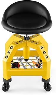 150KG Capacity Rolling Mechanic Stool, Height Adjustable Padded Creeper Seat with Tool Tray and Wheels, Heavy Duty Swivel Workshop Stool for Garage Factory Repair Shop (Yellow)