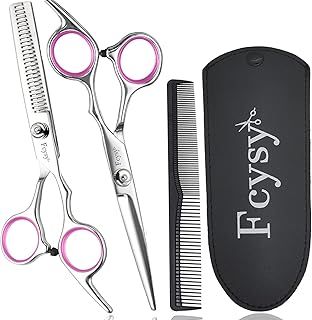Hair Cutting Scissor Texturing Scissors Set, Fcysy Dressing and Comb Sets Salon Haircut Thinning Shears Hairdressing Professional Barber Supply Kit for Women Men Dog, Pink