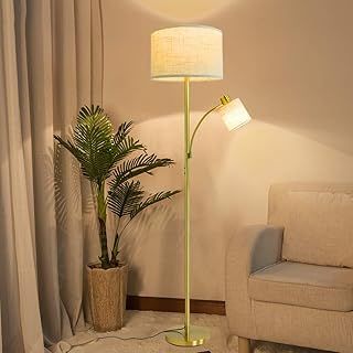 Depuley 2 Head Parent and Child Floor Reading Lamp, 3000k Gold Iron Standard Lamp Light, Eye-Care Floor Lights for Living Rooms, Bedrooms, Office, Modern Pole Light with 2* LED E27 Bulbs