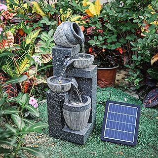 Water Feature Outdoor Fountain Rockery Decoration Solar Powered Garden Ornament with LED Light, 19 x 51cm Size Fit for Garden, Pond, Terrace, Balcony
