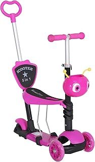 HOMCOM 5 in1 Kids Scooter 3 Wheel Toddler scooter Kick Scooter with Adjustable Handlebar, Removable Seat & Back Rest for 18 Month+