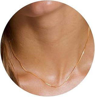Vavily Minimalist Thin 18K Gold Box Chain Necklace - Short Small Gold Choker Necklaces for Women