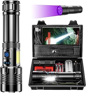 Shadowhawk Torches Led Super Bright, 500000 Lumens Rechargeable Torch XHM90.2 30W Flashlight with COB Light, 7 Modes Led Torch Battery Powered, Powerful Tactical Torch Light for Camping, Dog Walking