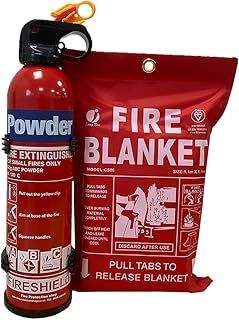 Small Home Fire Safety Pack, Small 600g Aerosol Dry Powder Fire Extinguisher & 1m x 1m Soft Case Fire Blanket (600g Fire Extinguisher)