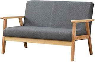 iropro Grey Sofa for Living Room Wood Furniture, 2 Seater Sofa Compact Loveseat Couch Lounge for Home Office, Linen Fabric Sofa Upholstered Seat Comfortable Padded Seat for Reception Bedroom
