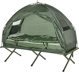 Outsunny 1 person Foldable Camping Tent w/Sleeping Bag Air Mattress Outdoor Hiking Picnic Bed cot w/Foot Pump