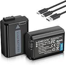 ENEGON NP-FW50 Type C Charging Port Battery(2 * 1500mAh) for Sony ZV-E10; A6400, A5000, A6000, A6300, A6500, Alpha 7,A7, A7II, A7R, A7RII, A7S, A7SII; NEX 3/5/6/7/SLT-A Series