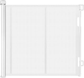 Retractable Baby Gate, Upgraded Pet Gate with Fiberglass, Extends to 140 cm Wide, 84 cm Tall, Mesh Dog Gate for Stairs, Indoors, Outdoors and Hallways, White