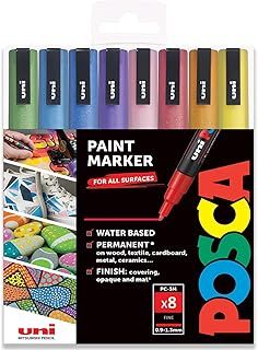 Posca PC-3ML Paint Marker Art Pens - 0.9-1.3mm - Set of 8 in Plastic Wallet - Glitter Tones