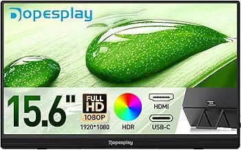 Dopesplay 2025 Newest 15.6" Portable Monitor for Laptop 1920x1080p FHD IPS USB-C HDMI Compatible Lightweight External Display for Gaming and Work with PC Mac PS3/4/5 Xbox