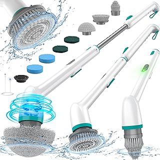 LyriFine Electric Cleaning Brush, Upgraded Full-Body IPX7 Waterproof Electric Spin Scrubber, 7 Heads, Long Handle & Dual Speed Electric Brush for Cleaning, Bathroom Cleaner for Shower Tile Floor UK