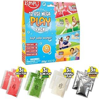 12 Use Mega Play Pack from Zimpli Kids, 3 x Gelli Play, 3 x Slime Play, 3 x Snoball Play & 3 x Crackle Baff, Children's Sensory Play Toy, Educational Learning Activity, DIY Creative Toy