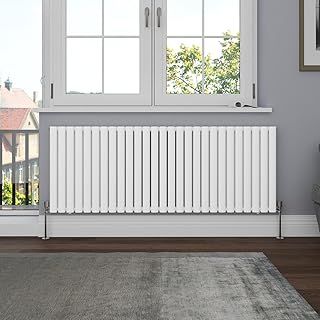NRG Horizontal 600x1593 Oval Column Designer Radiator Central Heating Double Panel Gloss White