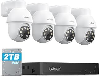 ieGeek【5MP+2TB HDD+360°PTZ】PoE Security CCTV Camera Systems with AI Human & Vehicle Detection, 4K Lite H.265+ DVR/NVR, 4PCS Home Security Cameras, Color Night Vision, Automatic Tracking, Remote Access