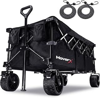 MoverX 300L Festival Trolley on Wheels, Folding Wagon, Portable Camping Cart, Collapsible Foldable Trolly for Beach Outdoor Garden Picnic Shopping Fishing, Wide Wheels, Adjustable Handl, Black