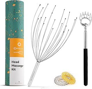 20 Fingers Head Massager Kit - Head Massager Scalp for Stress Relief, Hair Growth & Headache Relief with Extendable Back Scratcher & 2 Finger Massage Rings