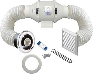 Bathroom Extractor Fan Kit with LED Light and Adjustable Timer, 2 Speed - 100mm / 4" - Powerful and Whisper Quiet - Flow Max Elite