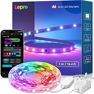 Lepro S1 AI Smart Rainbow LED Strip Light 5M, 30 LEDs/M, Music Sync, Works with Alexa & Google Home, WiFi Bluetooth App Voice Control, AI Lighting Design Assistant, MagicColor LED Lights for Bedroom