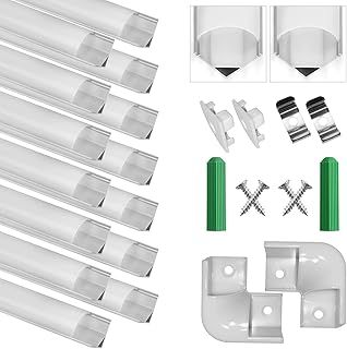 LED Aluminum Profile V-Shape 14x1m, Led Channel with Cover, Led Aluminum Channel and Diffuser for Led Strip Lights with Milky White Cover, End Caps and Metal Mounting Clips 14-Pack