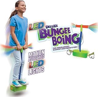 Geospace The Original Deluxe Bungee Boing! by The Squeakiest, Easiest Pogo Ever! for Kids 3 Years and Up (Green with LED)