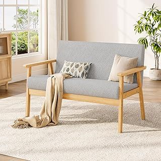 Dripex Sofa for Living Room Wood Furniture, 2 Seater Sofa Compact Loveseat Couch Lounge for Home Office, Teddy Fleece Sofa Upholstered Seat Comfortable Padded Seat for Reception Bedroom (Grey)