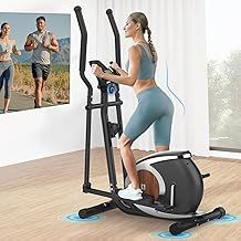 Elliptical Cross Trainer For Home Use, Ultra-Quiet Compact Cross Trainer, 16 Levels of Magnetic Resistance Elliptical Machine, Pulse Sensors, LCD Display, Device Mount, 120KG Capacity