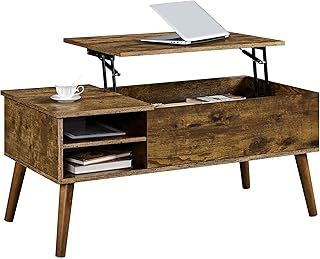 Yaheetech Lift Top Coffee Table, Industrial Style Coffee Table with Hidden Storage & Adjustable Storage Shelf, Center Table Sofa Table for Living Room, 100x48x45cm, Rustic Brown